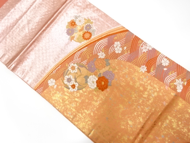 波に花丸文様織出し名古屋帯